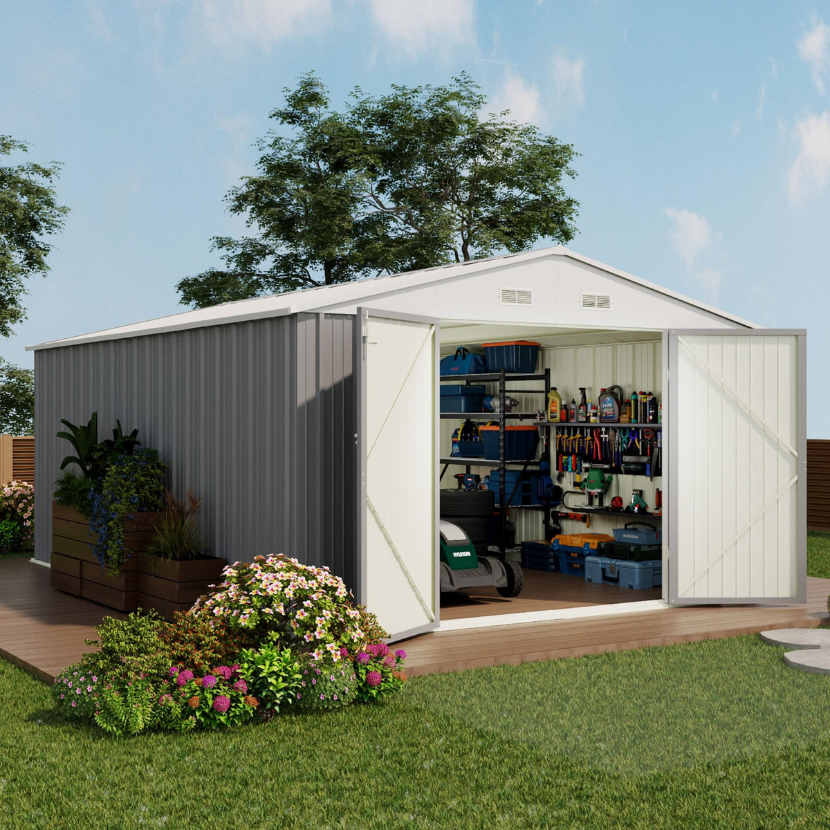 Devoko 10x8 FT Outdoor Storage Shed, Brown