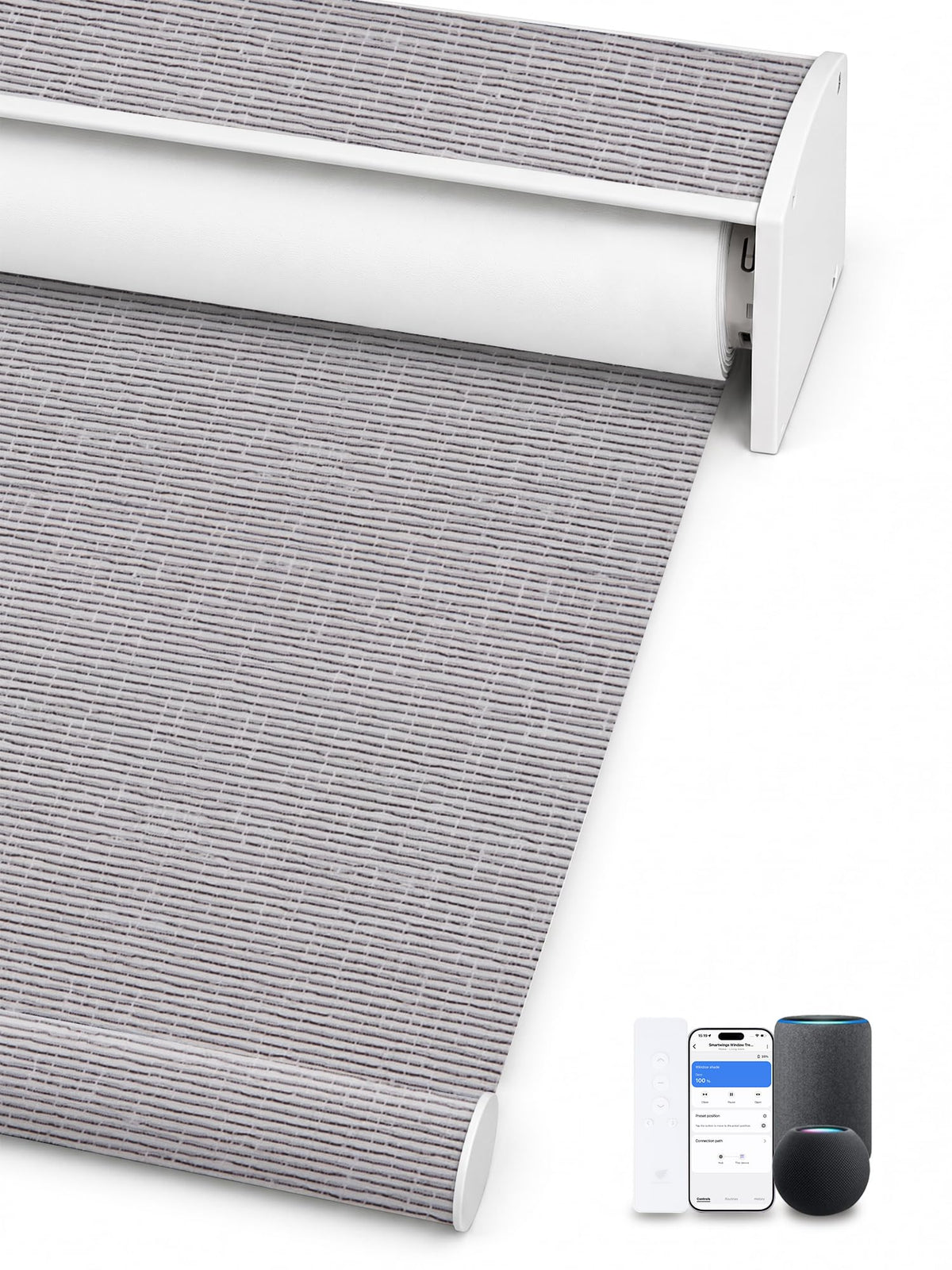 SmartWings Motorized Smart Roller Shades, 100% Blackout Essential Grey