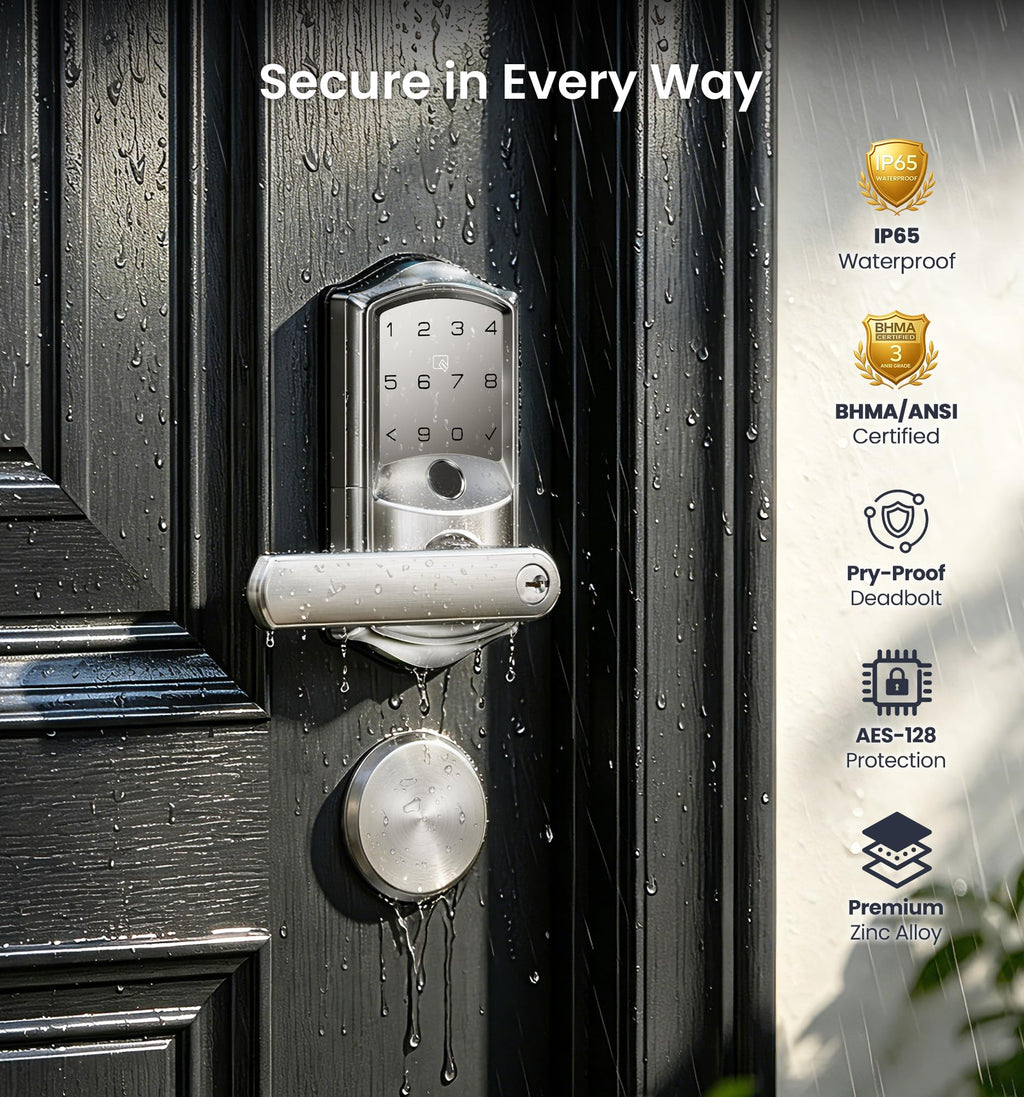 Veise VE029-E WiFi Smart Lever Lock with Non-Keyed Deadbolt, Satin Nickel