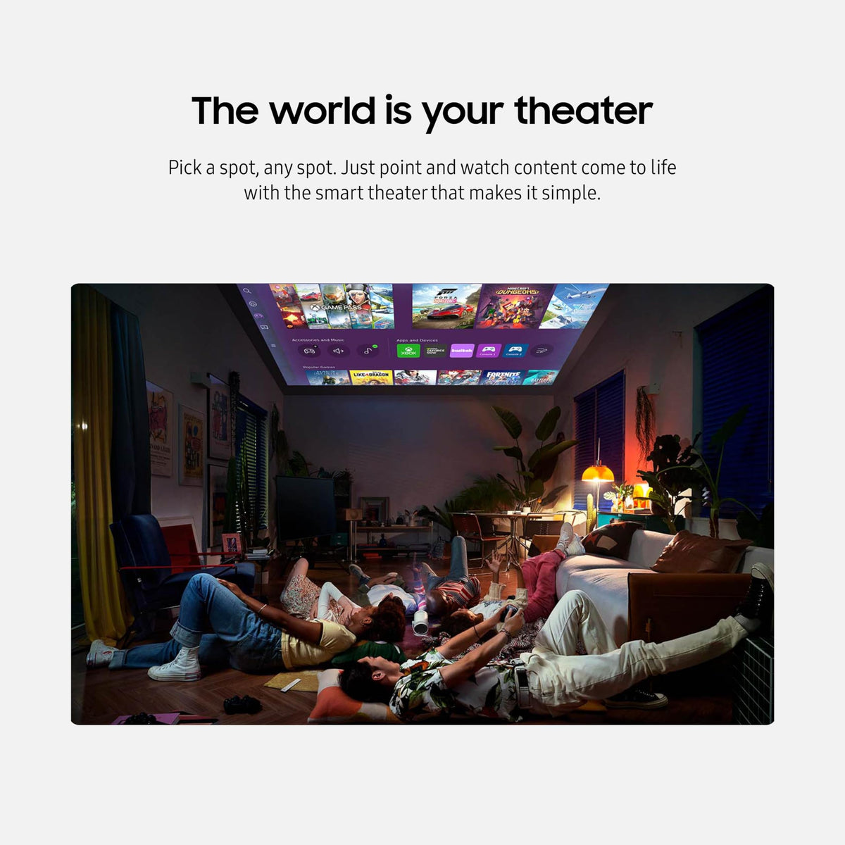 Samsung 30” - 100” The Freestyle 2nd Gen with Gaming Hub Smart Portable Projector, FHD, HDR, Big Screen Home Theater Experience, 360 Sound, SP-LFF3CLAXXZA, 2023 Model