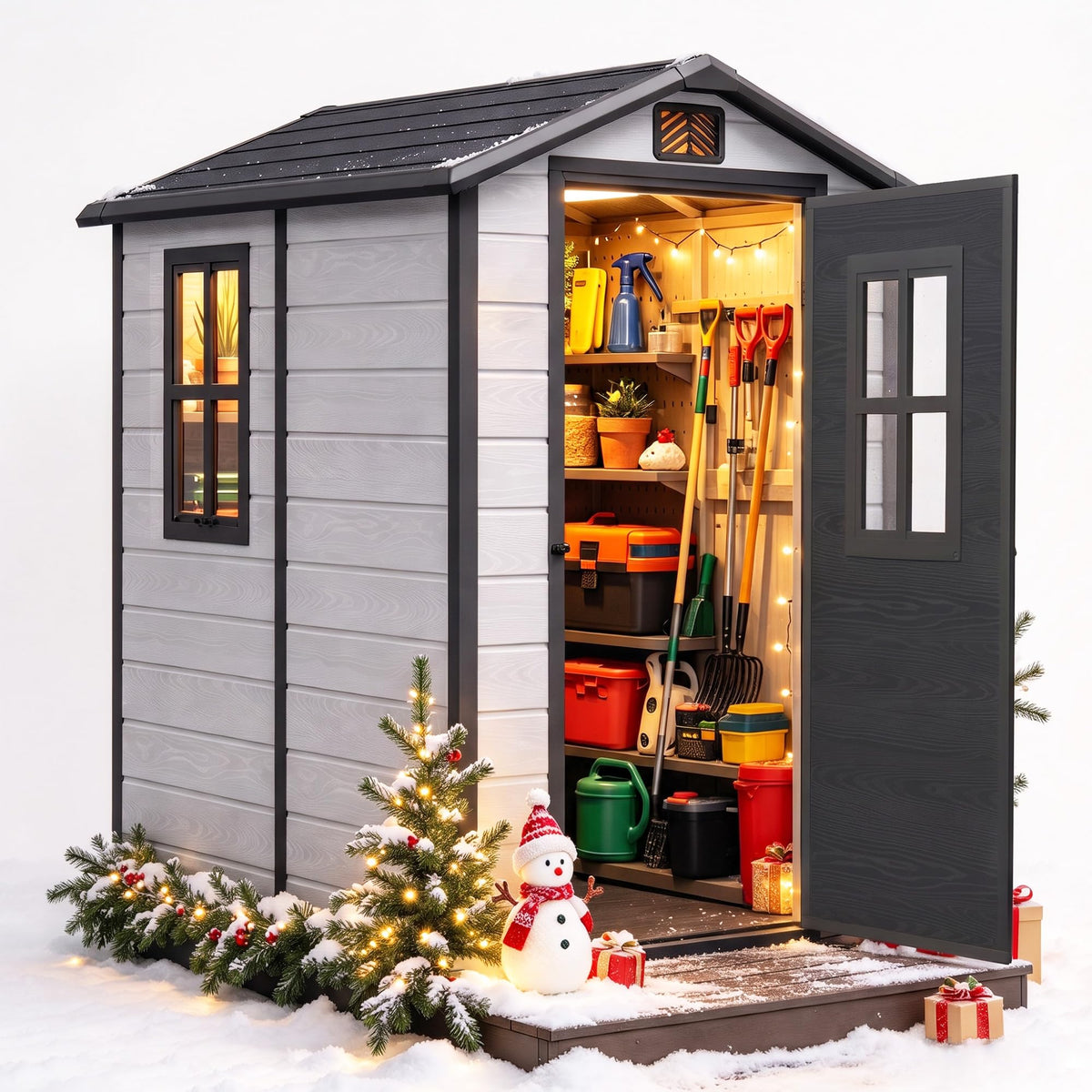 DWVO 5x4FT Resin Outdoor Storage Shed with Floor, Garden Tool Shed
