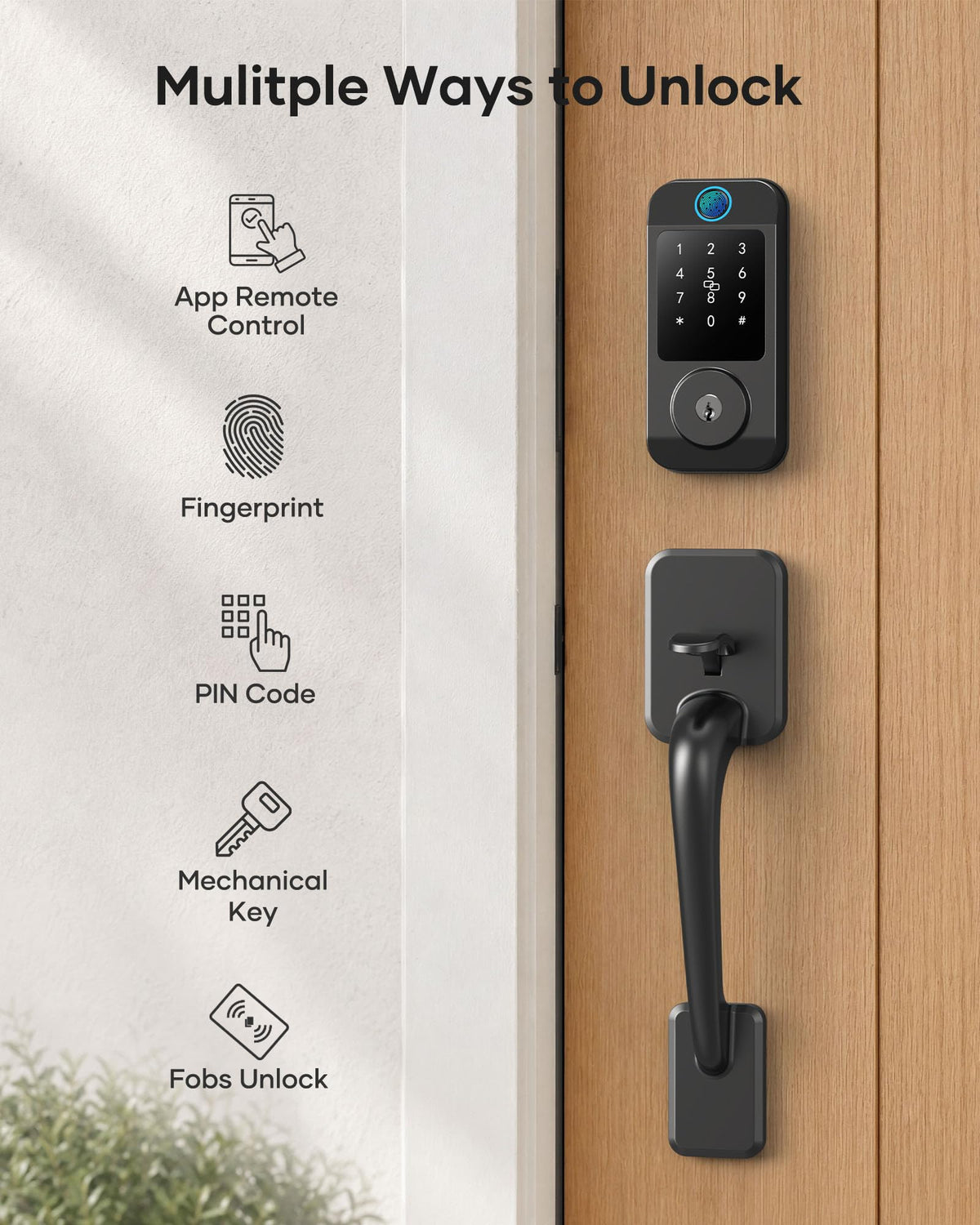Wi-Fi Smart Front Door Lock Set, Keyless Entry Deadbolt Handle
