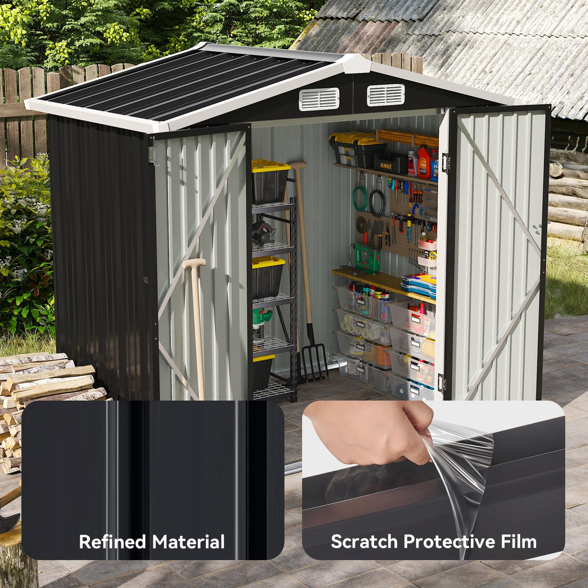 Aoxun 6x4 FT Shed Outdoor Storage Shed, Black