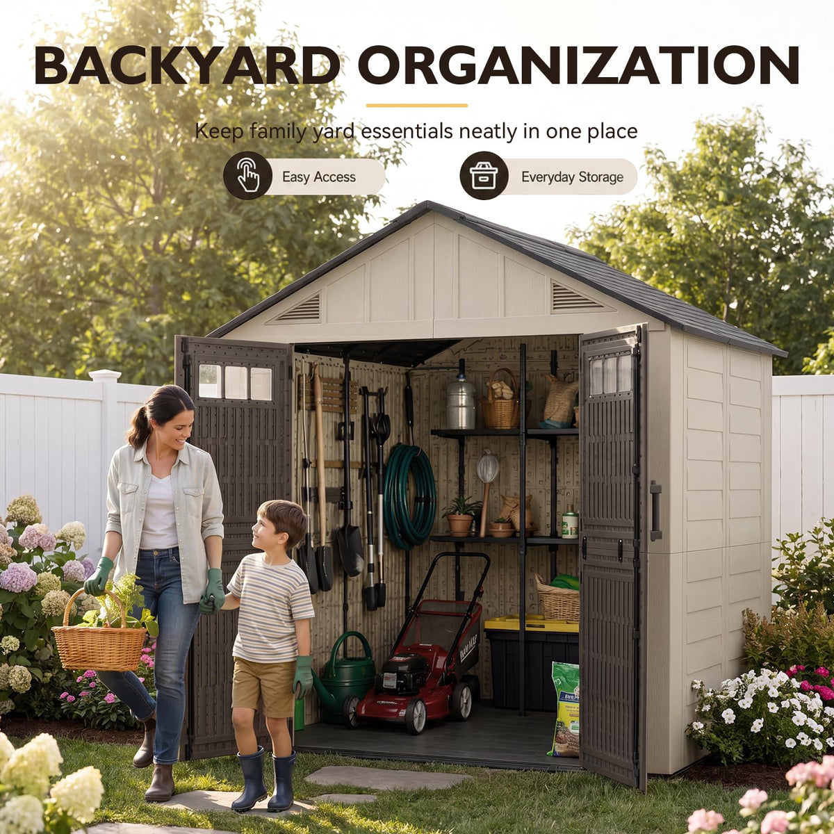 Aoxun 8x6 Ft Outdoor Storage Shed with Floor, Large Resin Outdoor Shed with Lockable Door & Windows, Garden HDPE Sheds for Lawn Tools, Pool Supplies & Bikes
