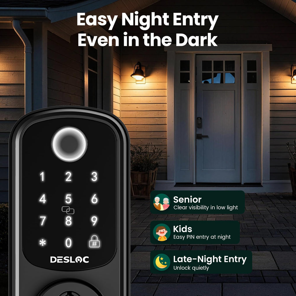 DESLOC B200 Fingerprint Smart Lock with 2 Lever Handles Set,Front door lock
