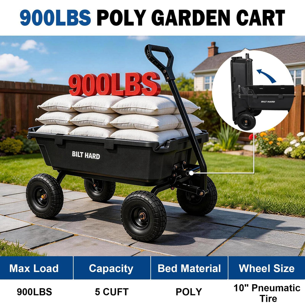 BILT HARD 900 lb 5 Cu. Ft. Poly Dump Cart with 10 in All-Terrain Tires