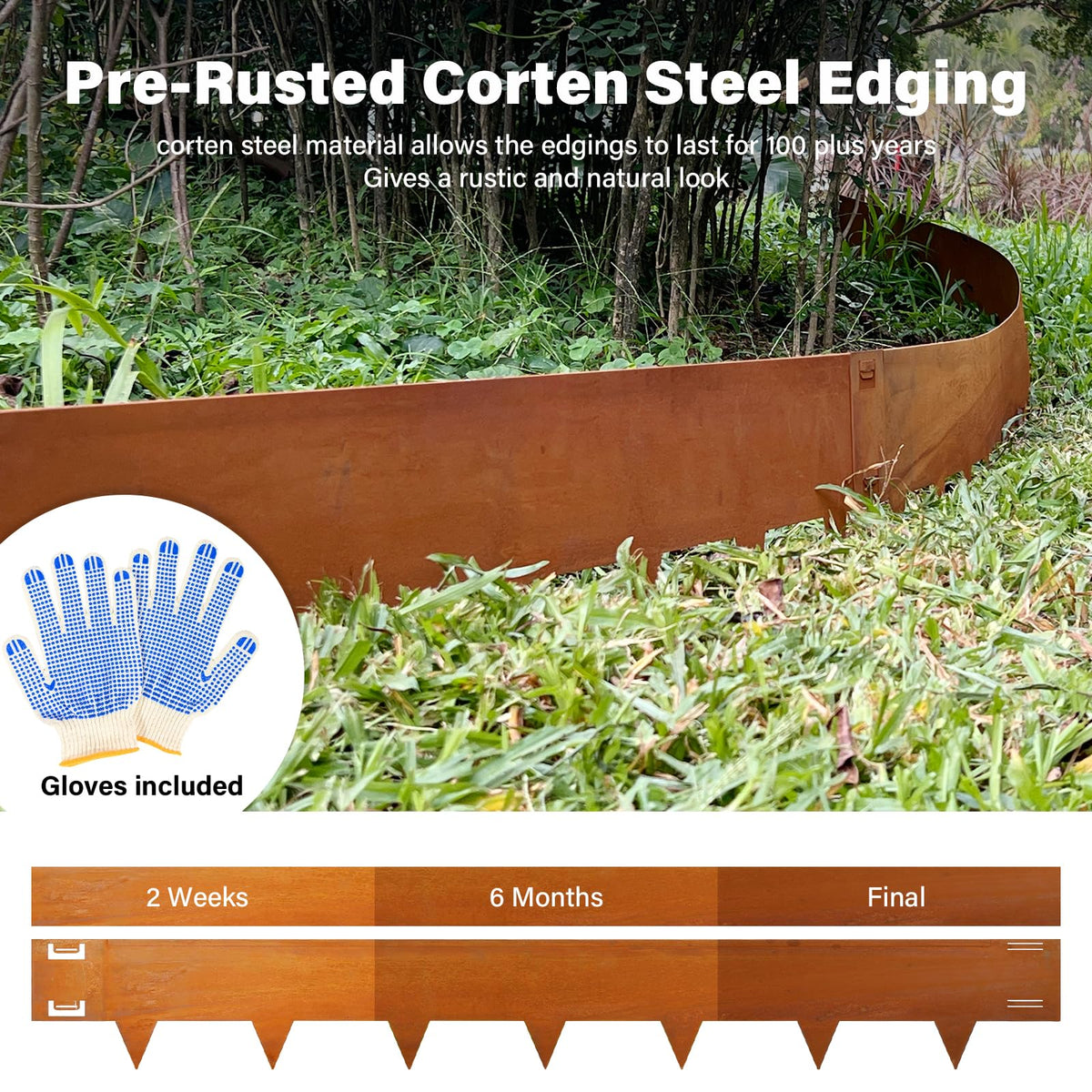 Cor-Ten Steel Landscape Edging 12 Inch,6-Pack (20Ft Total)