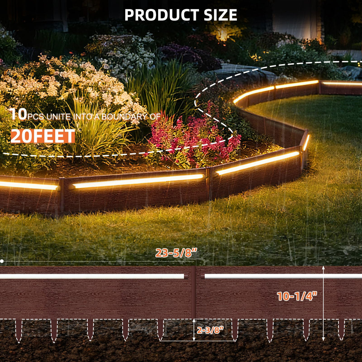 20FT Landscape Lighting Edging, 10 Pcs No Dig Garden Border