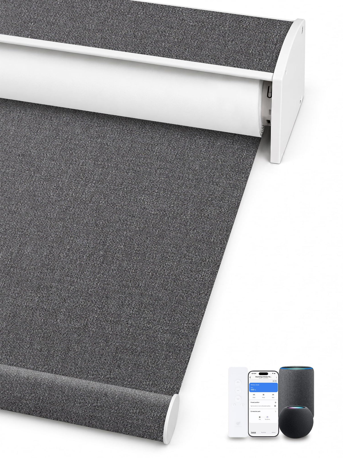 SmartWings Motorized Smart Roller Shades, 100% Blackout Essential Grey