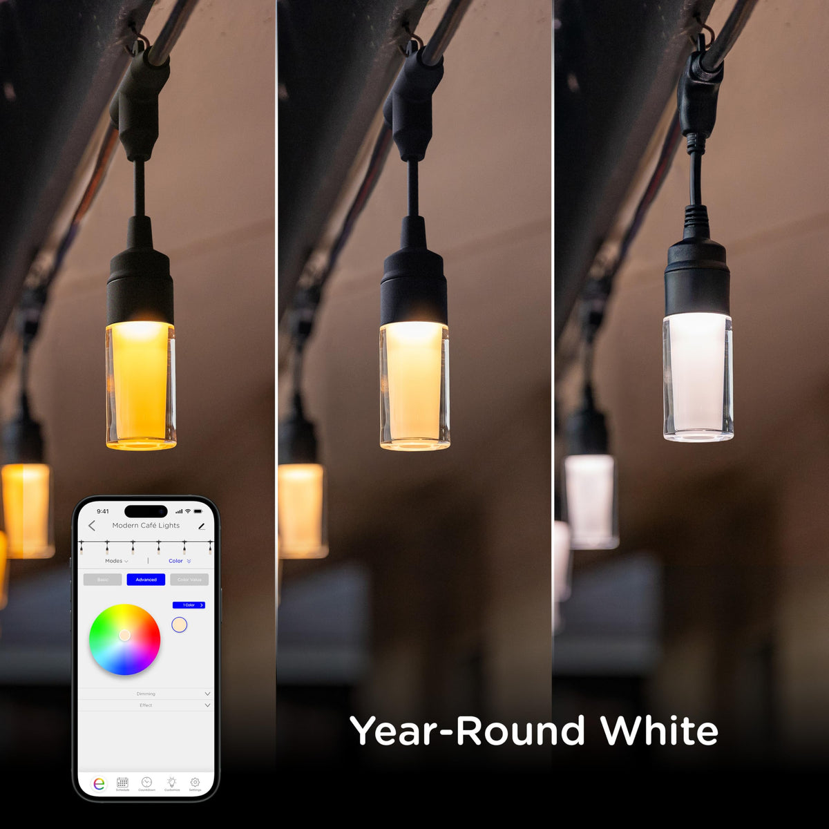 Enbrighten Modern Outdoor String Lights, 48ft, 24 Bulbs
