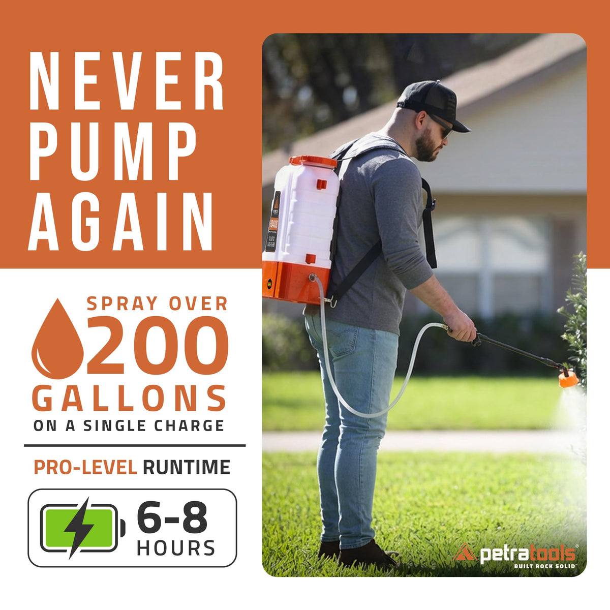 PetraTools HD4000 Battery Powered Backpack Sprayer, 6 Hr Runtime, 6 Nozzles
