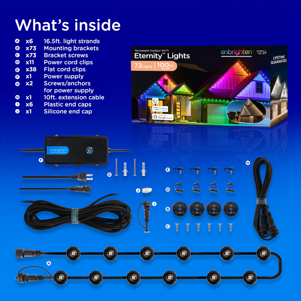 Enbrighten Eternity Permanent Outdoor Lights, 100ft, 72 Lights