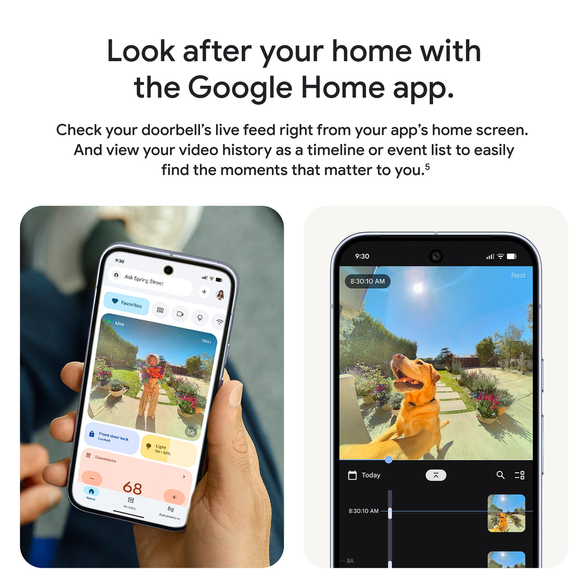 Google Nest Doorbell (Wired, 3rd Gen) - 2K Video, Live View - 2025 - Snow