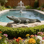 DiliComing Garden Decor Large Alligator Statue - 34 Inch Gray Resin Crocodile Outdoor Decor Swamp Themed Lawn & Yard Decoration Durable Outdoor Garden Statues Gifts
