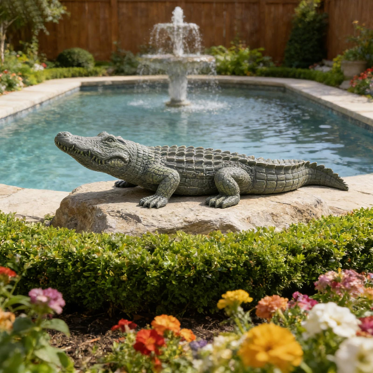 DiliComing Garden Decor Large Alligator Statue - 34 Inch Gray Resin Crocodile Outdoor Decor Swamp Themed Lawn & Yard Decoration Durable Outdoor Garden Statues Gifts