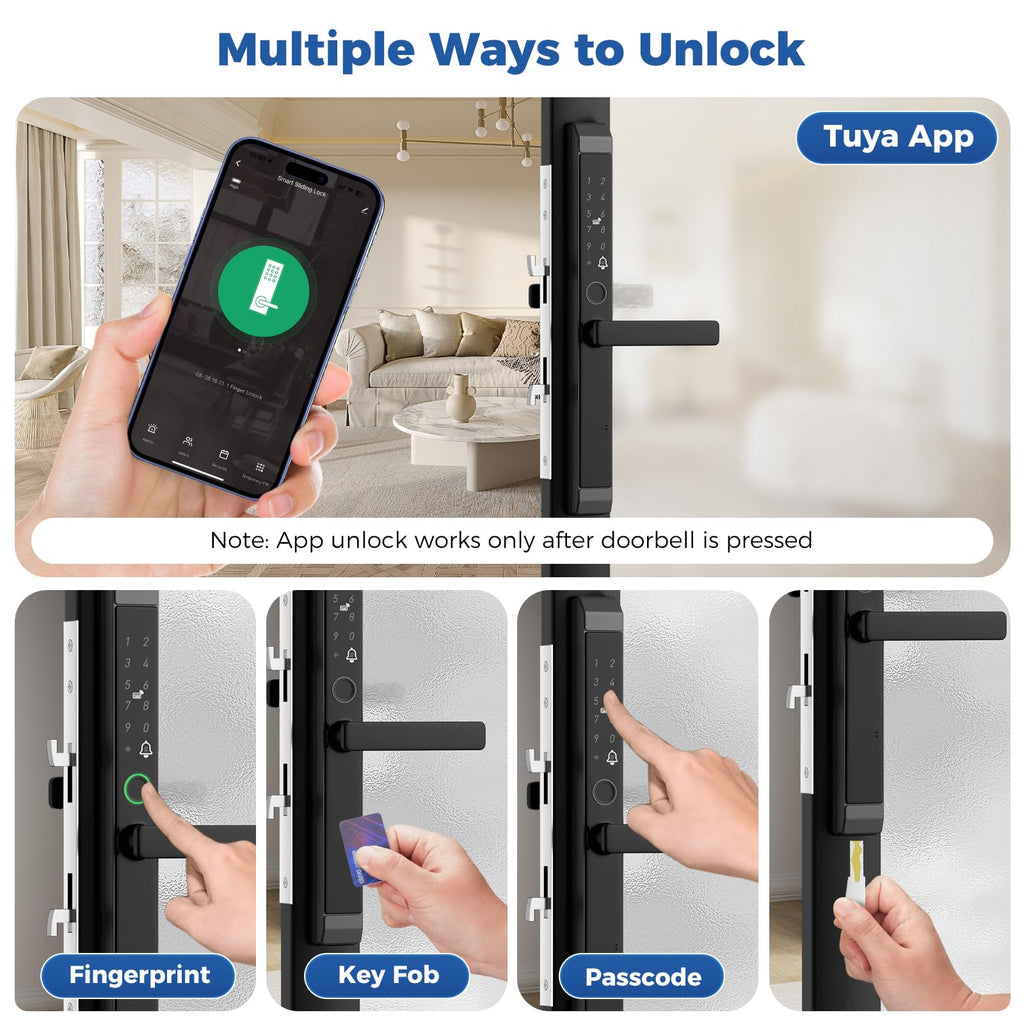 Sliding Door Smart Lock, Sliding Glass Door Lock with Fingerprint