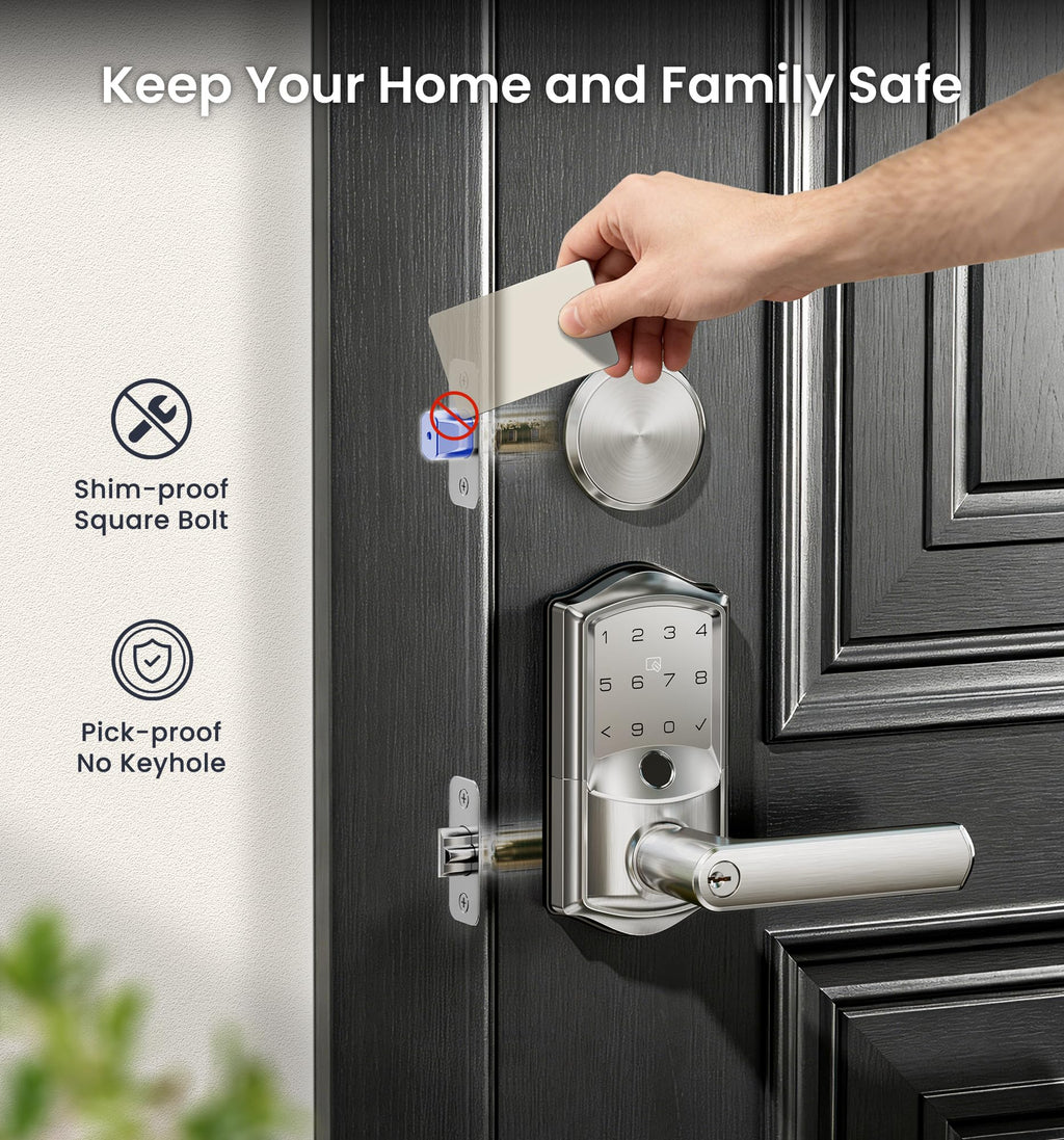 Veise VE029-E WiFi Smart Lever Lock with Non-Keyed Deadbolt, Satin Nickel