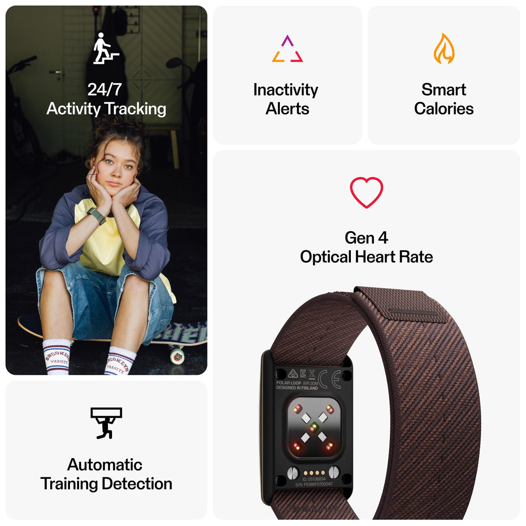 Polar Loop – Smart Screen-Free Wearable Health Band with 24/7 Heart Rate, Sleep Tracking, Automatic Detection, No Subscription, 8-Day Battery.