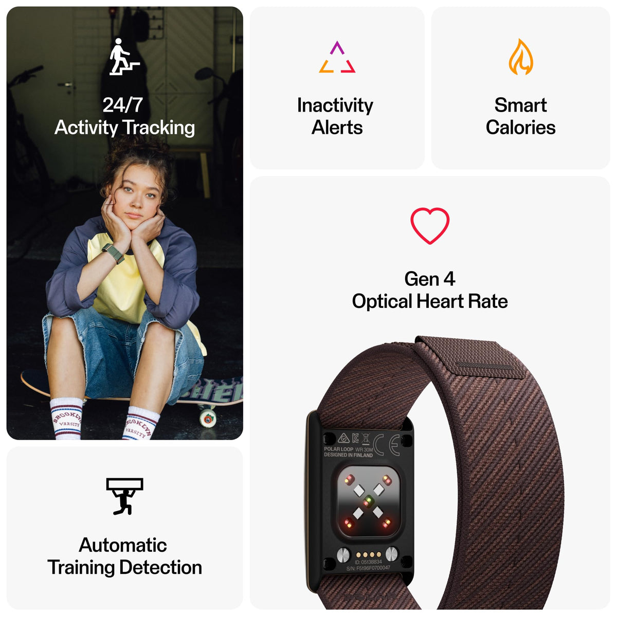 Polar Loop – Smart Screen-Free Wearable Health Band with 24/7 Heart Rate, Sleep Tracking, Automatic Detection, No Subscription, 8-Day Battery.