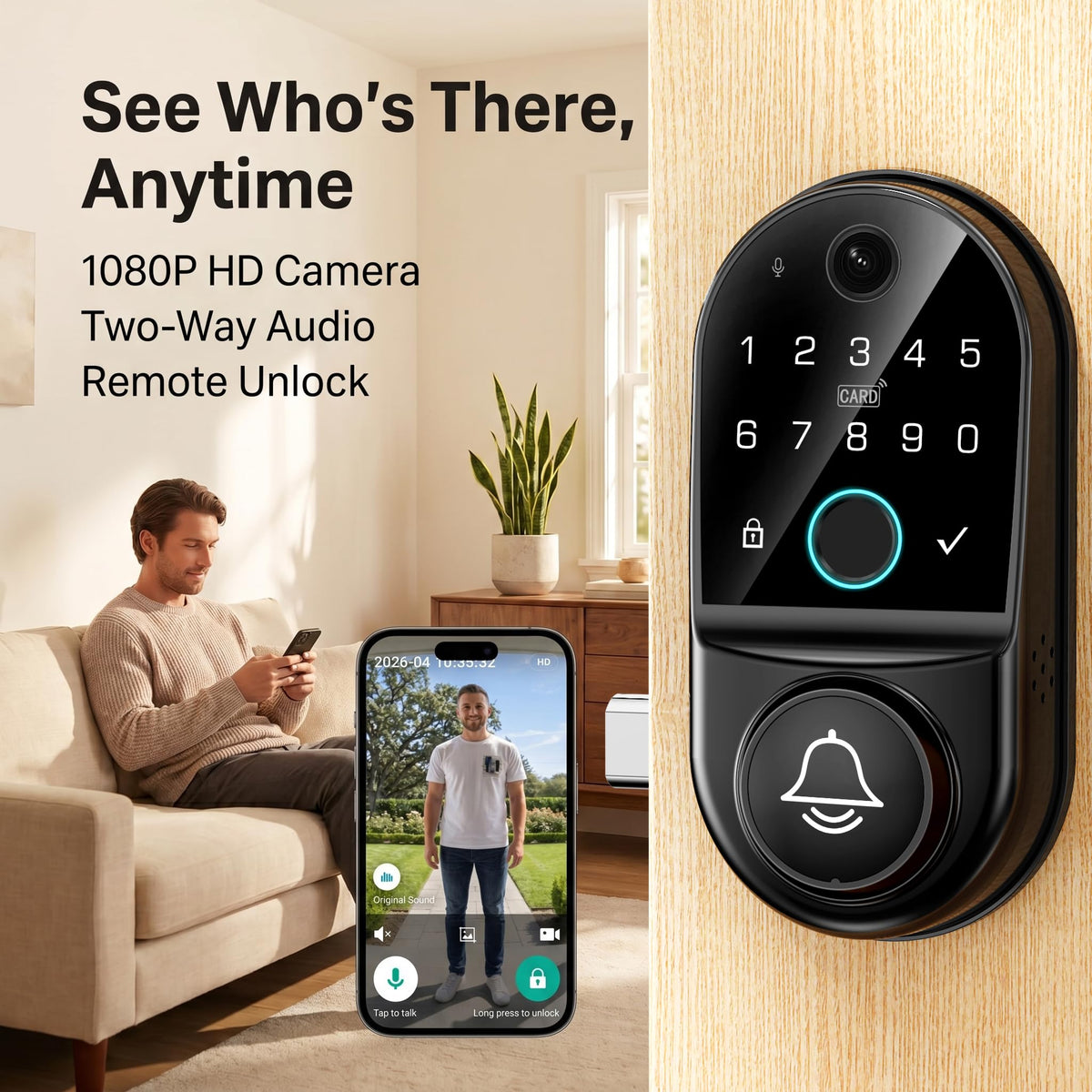 Smart Door Lock with Camera: 1080p Fingerprint & WiFi/Alexa for Front Door
