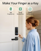 Philips Fingerprint Keyless Entry Door Lock, Electronic Door Lock with Touchscreen, Long-Lasting Battery, Auto Locking, One-Time Code, Keypad Deadbolt, One-Touch Locking, Matte Black