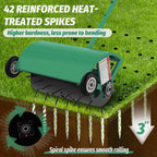 24 Inch Rolling Lawn Aerator, Heavy Duty Manual Aerator Tool, Up to 70 lbs, Push Spike Aeration Tool with 42 Spikes, Suitable for Lawns, Garden, and Yard Grass Aeration [Green]