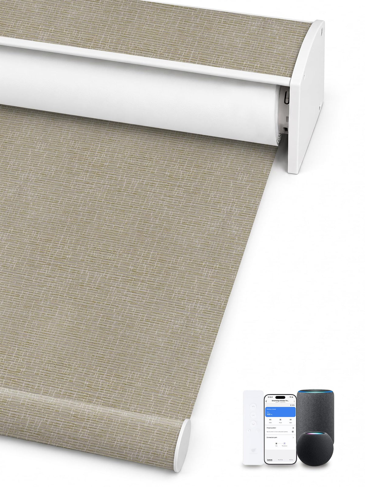 SmartWings Motorized Smart Roller Shades, 100% Blackout Essential Grey