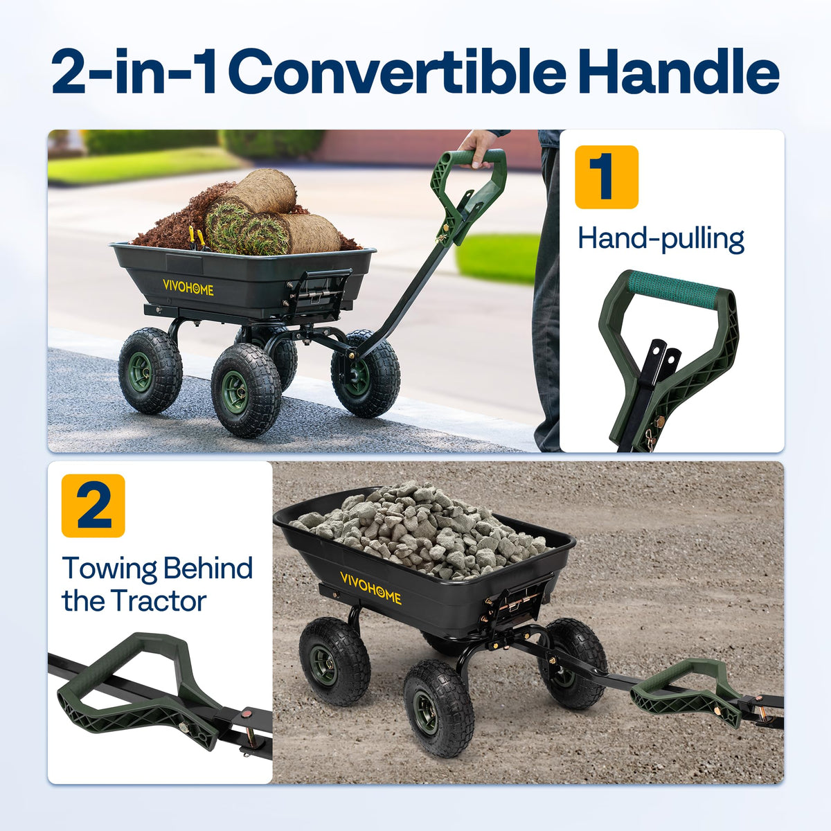 VIVOHOME 4 Cu.ft 660lbs Wheelbarrow Dump Garden Cart