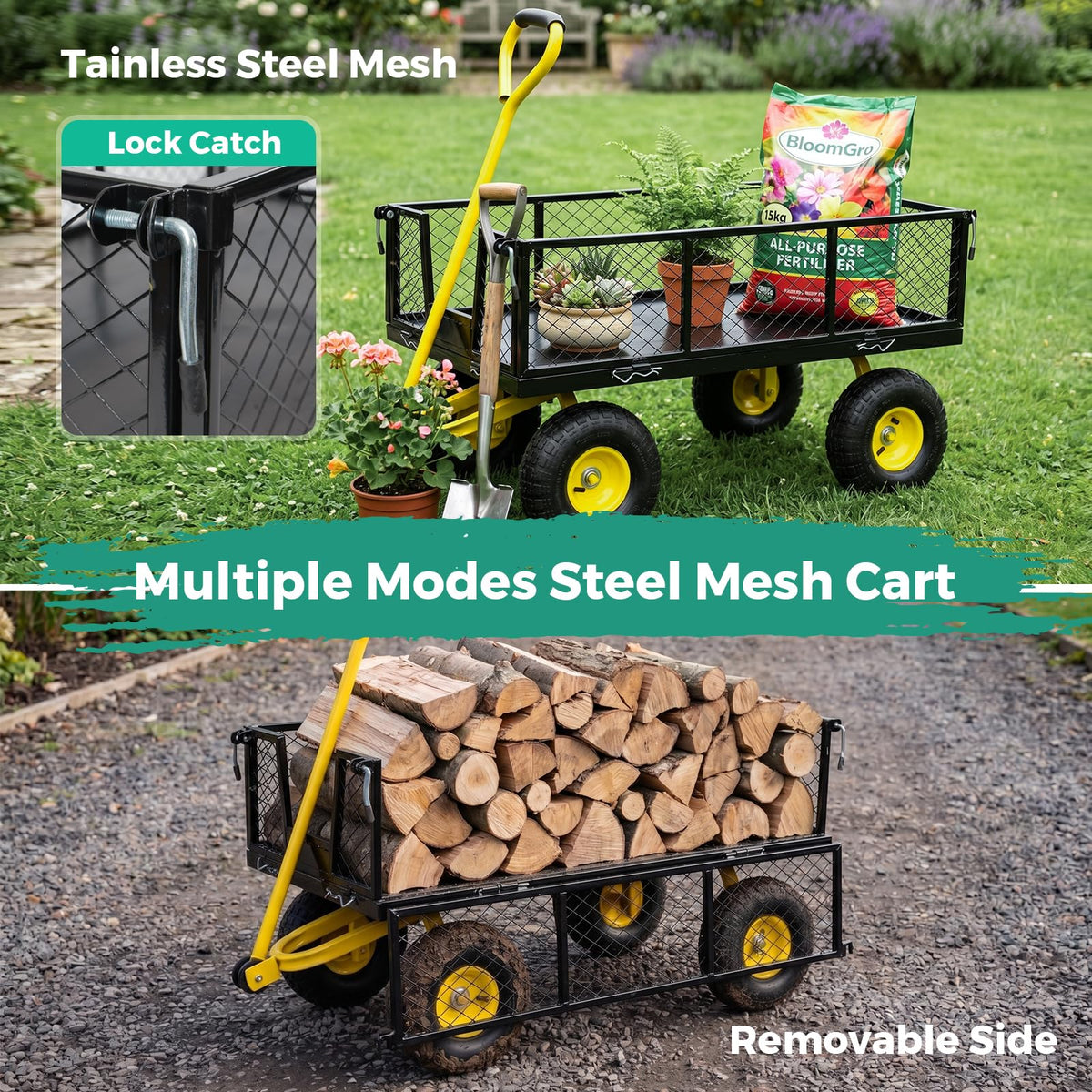 SUNNYFEEL Steel Garden Cart Heavy Duty 900 LBS Utility Wagon on Wheels