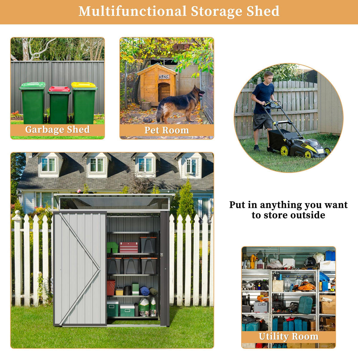 Vongrasig 5 x 3 x 6 FT Outdoor Storage Shed Clearance, Metal Garden Shed with Large Window and Lockable Door, Anti-Corrosion Waterproof Tool Shed for Backyard Patio, Lawn (Dark Gray)