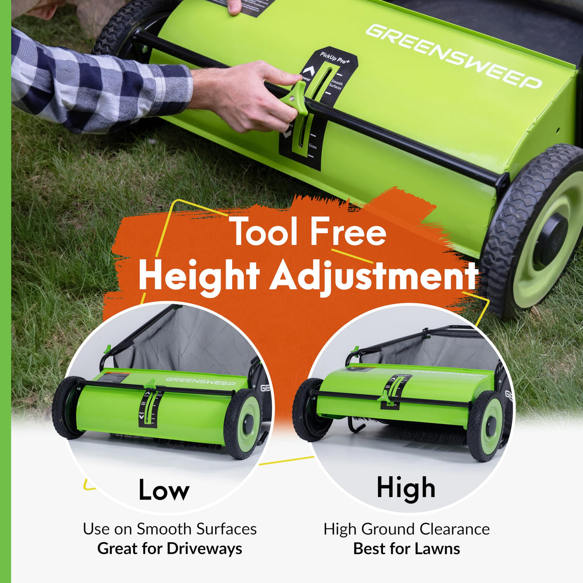 GreenSweep Pickup Pro XL V26 Garden Sweeper – Manual Push Lawn Sweeper for Leaves, Grass Clippings & Garden Debris – Adjustable Height Leaf Collector