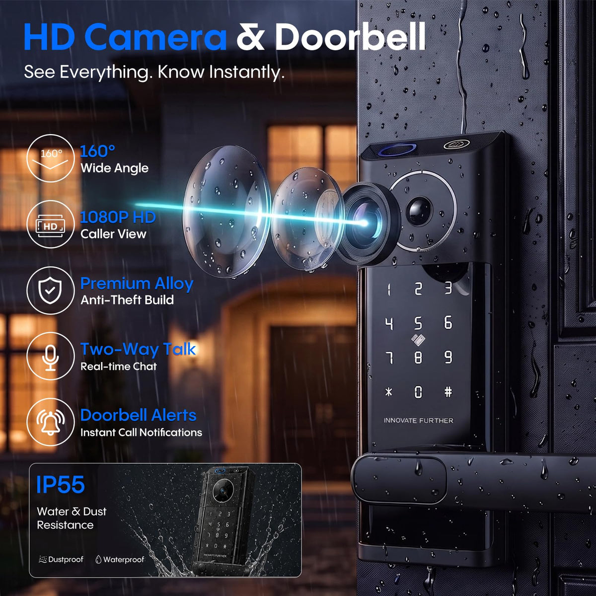 Smart Door Lock with Video Doorbell & Fingerprint,Security Front Door Locks