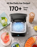 EUHOMY Smart Nugget Ice Maker Countertop, 42lbs/24H, Ready in 7 Mins, Portable Sonic Ice Maker with APP/Alexa Control, Self-Cleaning, Pebble Ice Makers with Hanging Ice Scoop for Home/Office