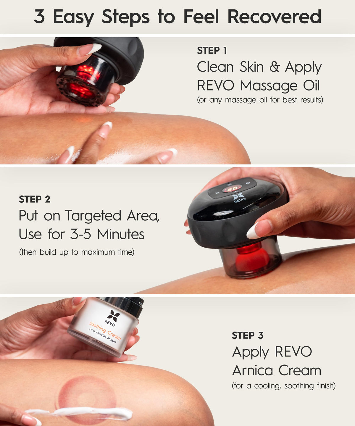 REVO The Original 4-in-1 Smart Cupping Therapy Massager, Red Light Therapy for Targeted Pain Relief, Knots, Aches, Muscle Soreness, Circulation & Tighter Skin, Portable Cupping Kit (Four Pack)