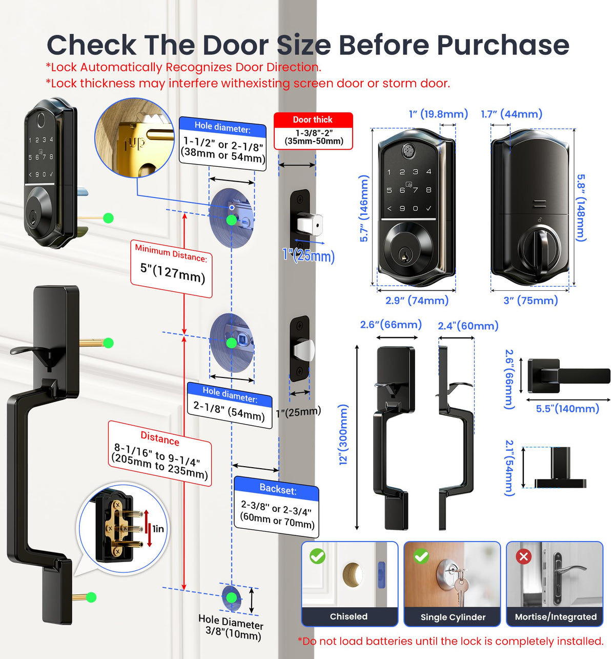 Veise VE017-D Fingerprint Smart Front Door Lock Set, Matte Black