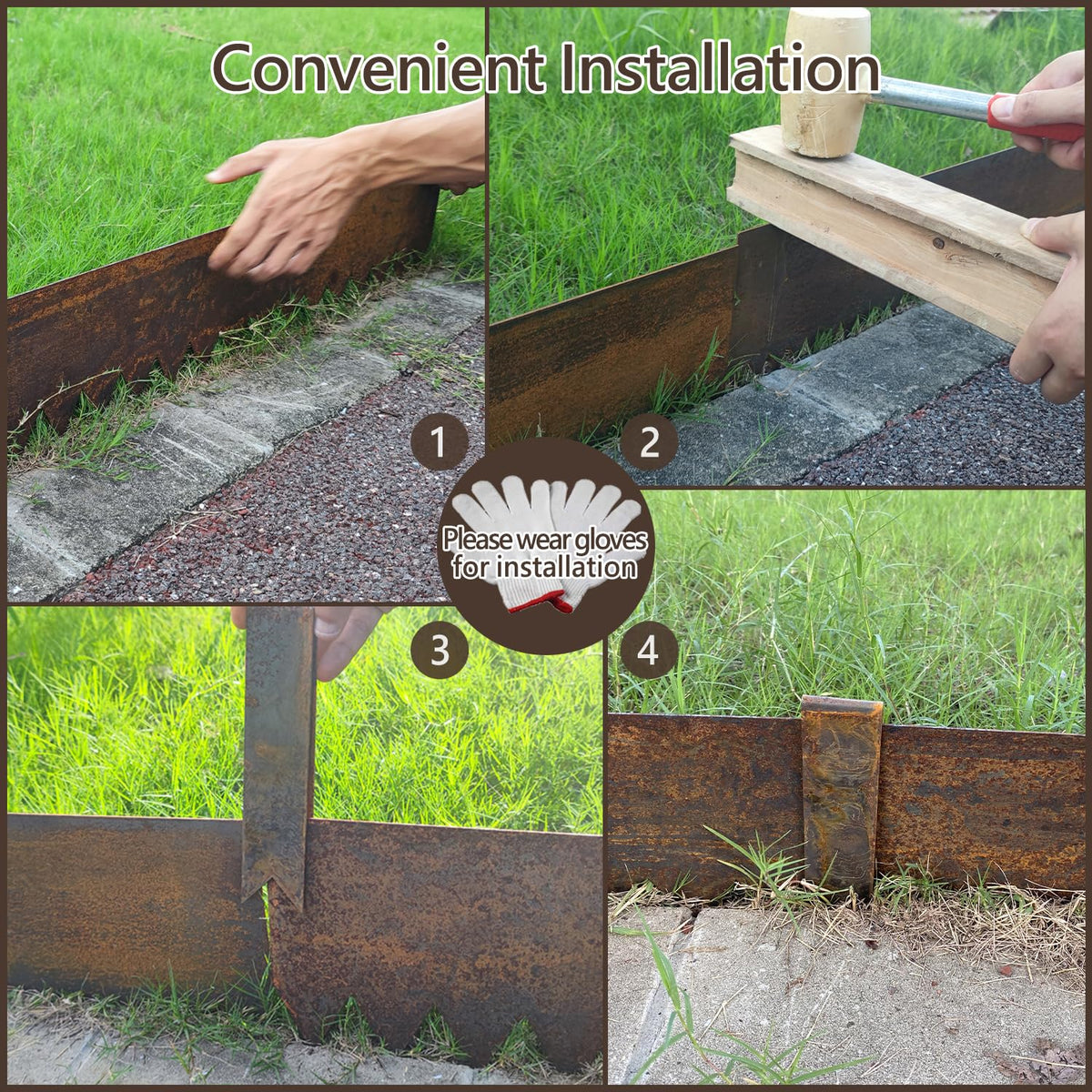 Cor-Ten Steel Landscape Edging, 42" Strips, 1.5mm, 6" Depth, 12 Pack
