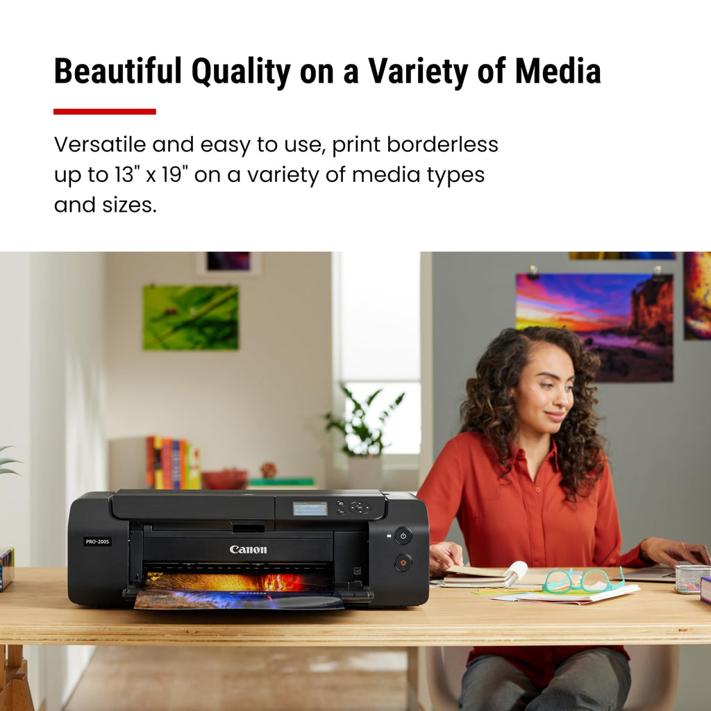 Canon PIXMA PRO-200S Professional 13" Wireless Inkjet Photo Printer, 3" Color LCD, 8-Color Dye Ink, Black