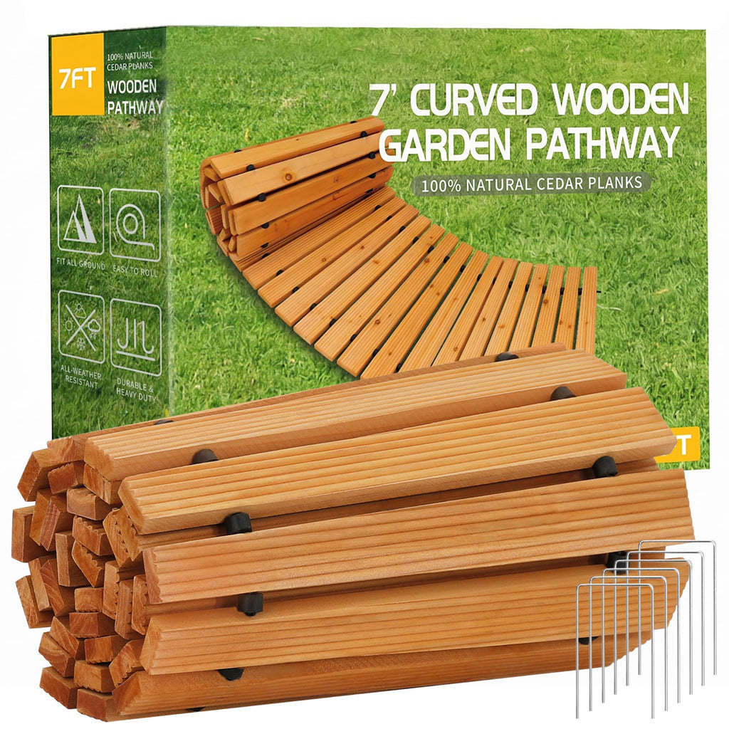 24' Wooden Garden Pathway,Outdoor Roll Out Walkway,Patio Footpath