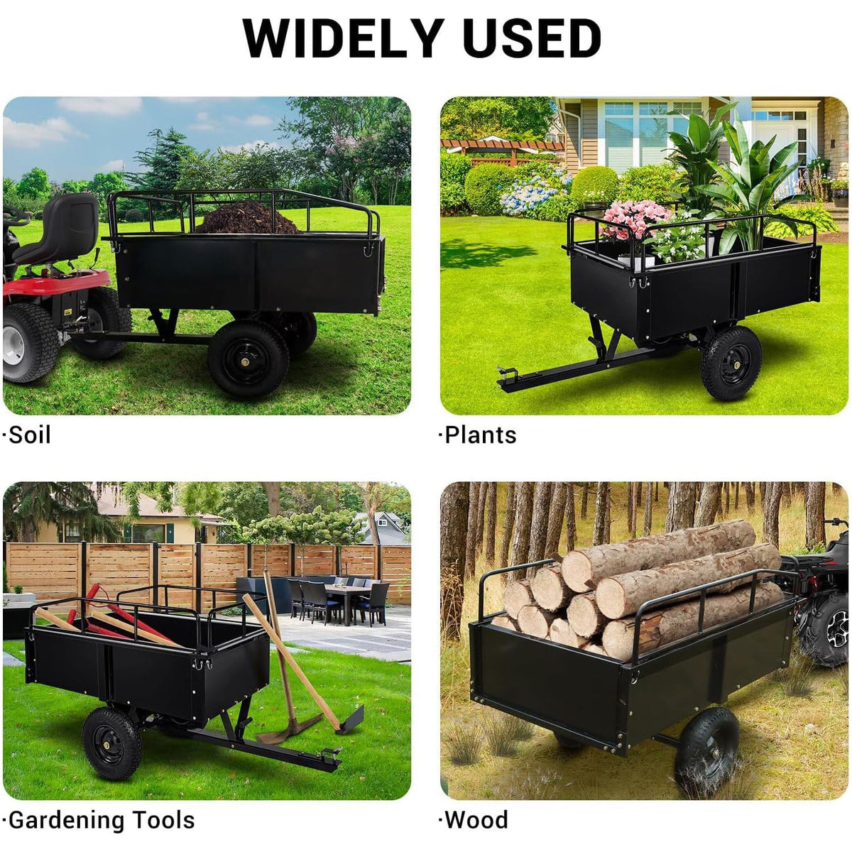 Garvee Garden Utility Trailer, 17 Cu. Ft & 750 LBS Capacity, ATV UTV Hauling Trailer, Tow Behind Steel Dump Cart, Hand Pull or Foot Pedal, Heavy Duty Yard Trailers for Lawn Mower Tractor