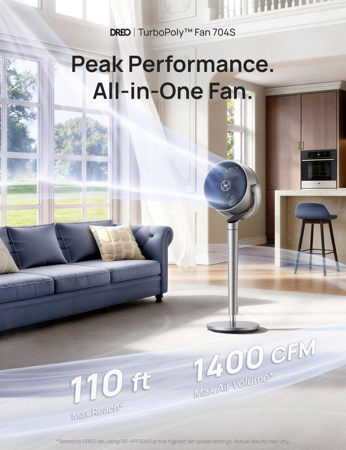 DREO Smart Fan for Bedroom, 110ft Pedestal Fan with DC Motor