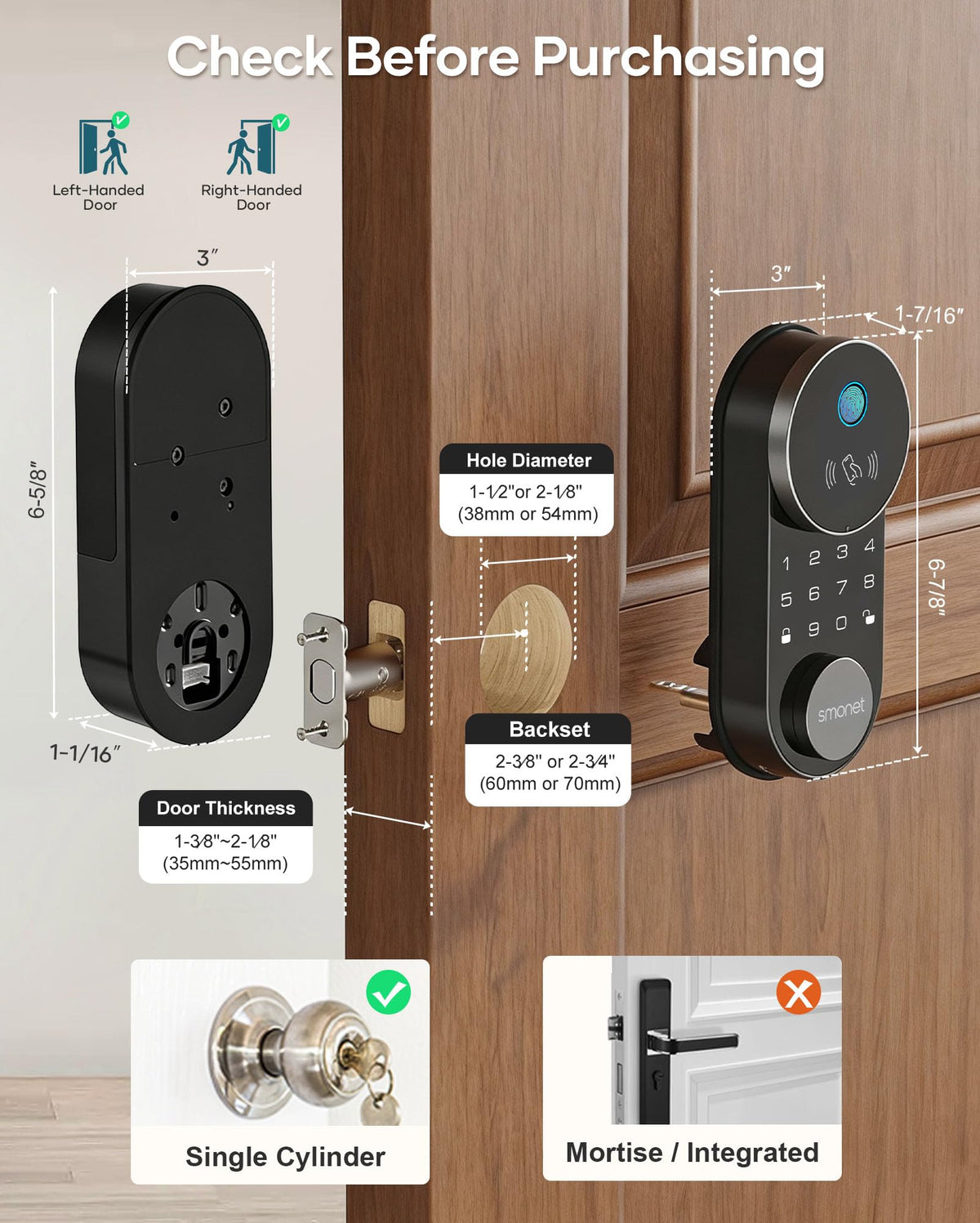 SMONET AH1 Apple Home Key Smart Lock Fingerprint WiFi Front Door Deadbolt