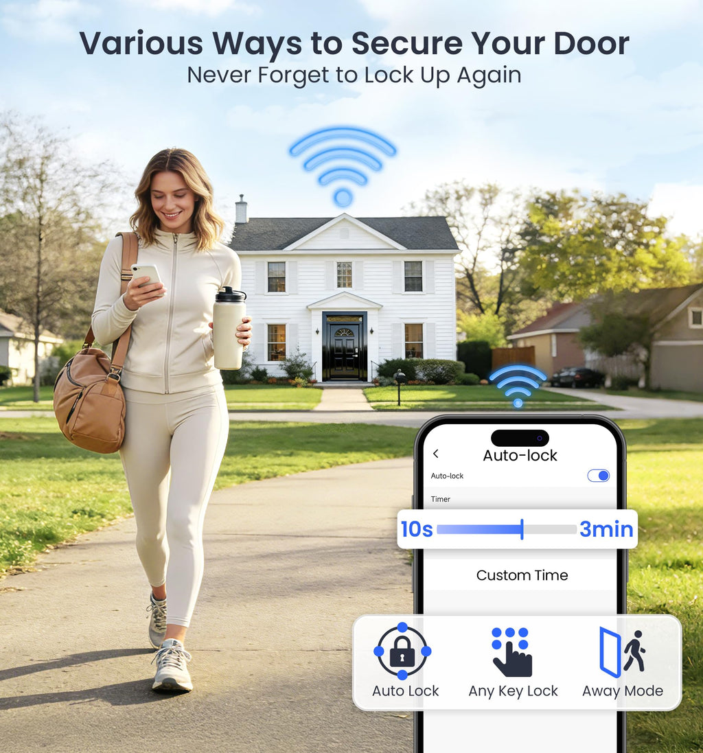 Veise VE012W-L WiFi Fingerprint Deadbolt Lock with Handle Set, Satin Nickel