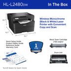 Brother HL-L2480DW Wireless Compact Monochrome Multi-Function Laser Printer with Copy and Scan, Duplex, Mobile, Black & White | Includes Refresh Subscription Trial(1), Works with Alexa