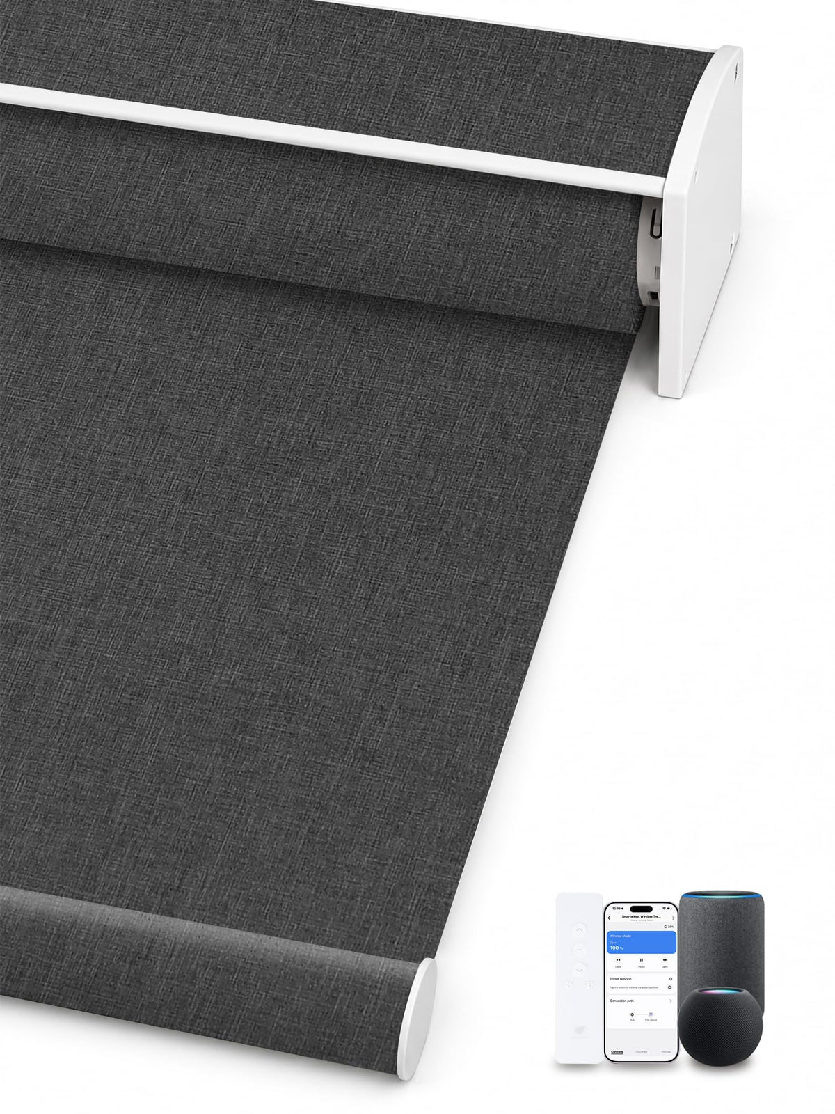 SmartWings Motorized Smart Roller Shades, 100% Blackout Essential Grey