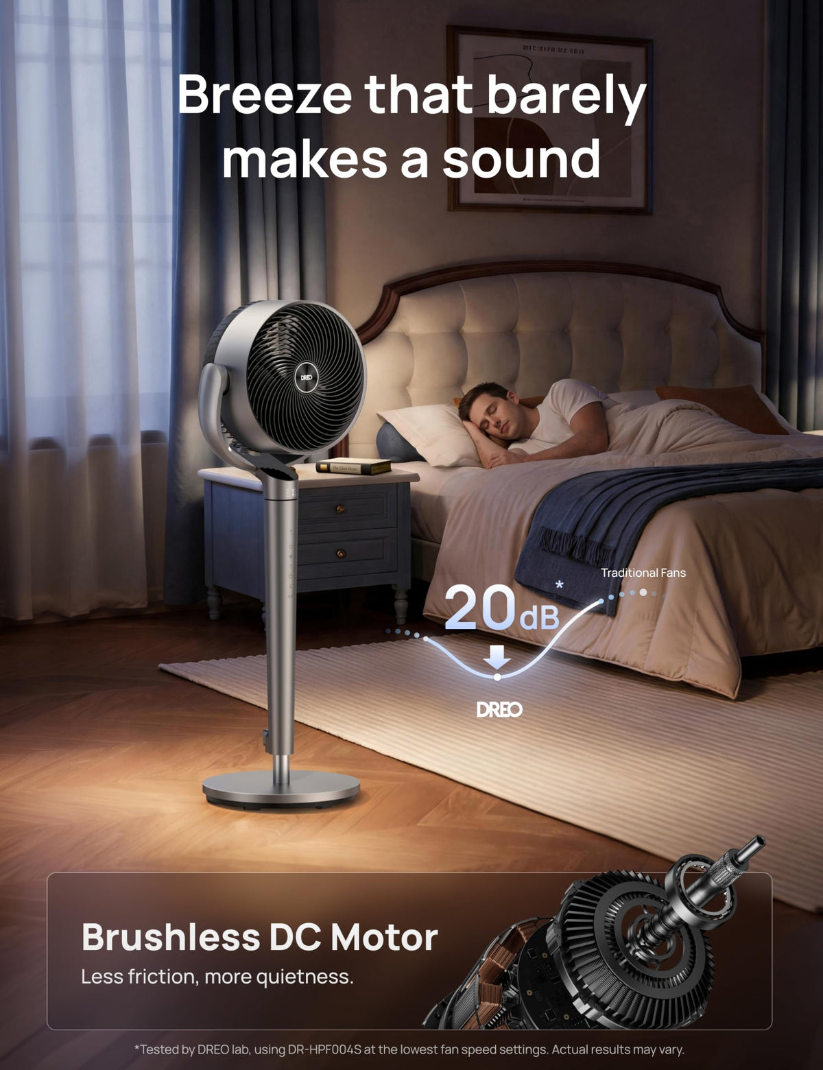DREO Smart Fan for Bedroom, 110ft Pedestal Fan with DC Motor