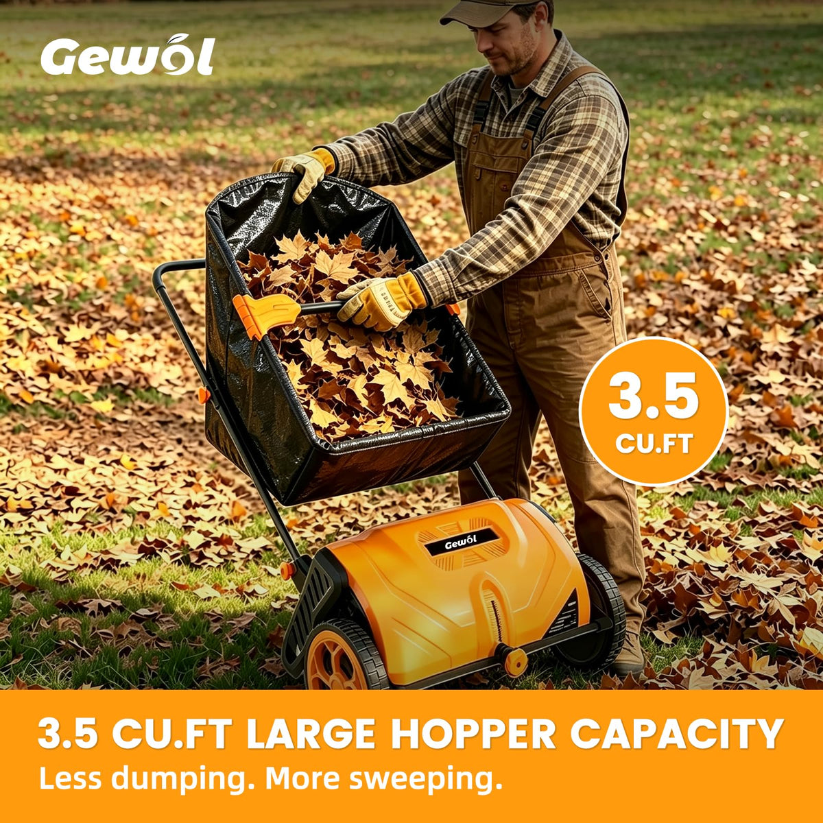 21 Inch Walk-Behind Lawn Sweeper, Push Yard Sweeper with 3.5 Bushel Collection Bag, Manual Leaf & Grass Collector for Lawn, Yard and Garden
