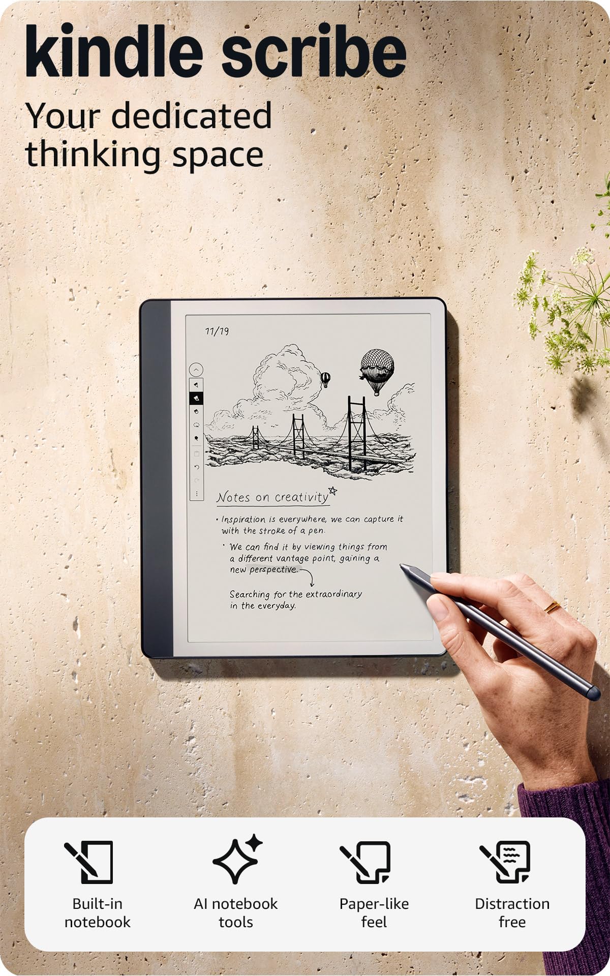 Amazon Kindle Scribe (16GB) - Your notes, documents and books, all in one place. With built-in AI notebook summarization. Includes Premium Pen - Tungsten