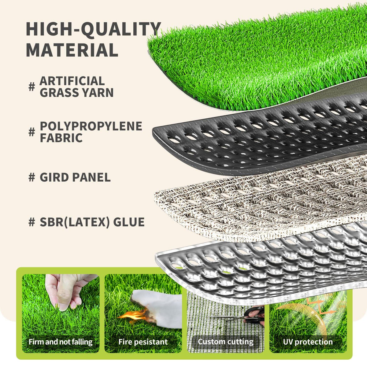 LOOBANI Artificial Grass Outdoor, Fake Grass with Drainage Holes, 7x13ft