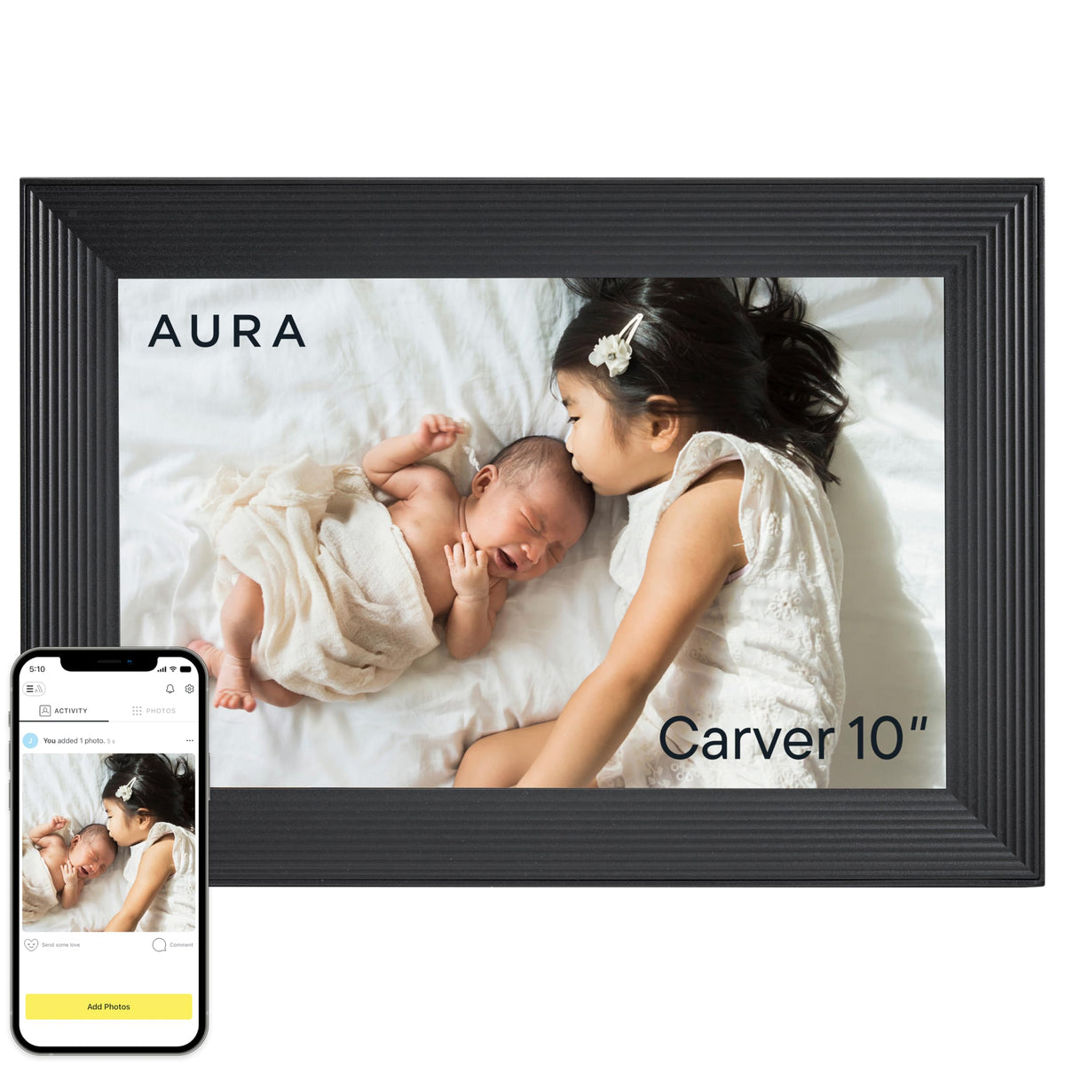 Aura Digital HD Picture Frame, Best Frame for Gifting, (10" - Carver Black)