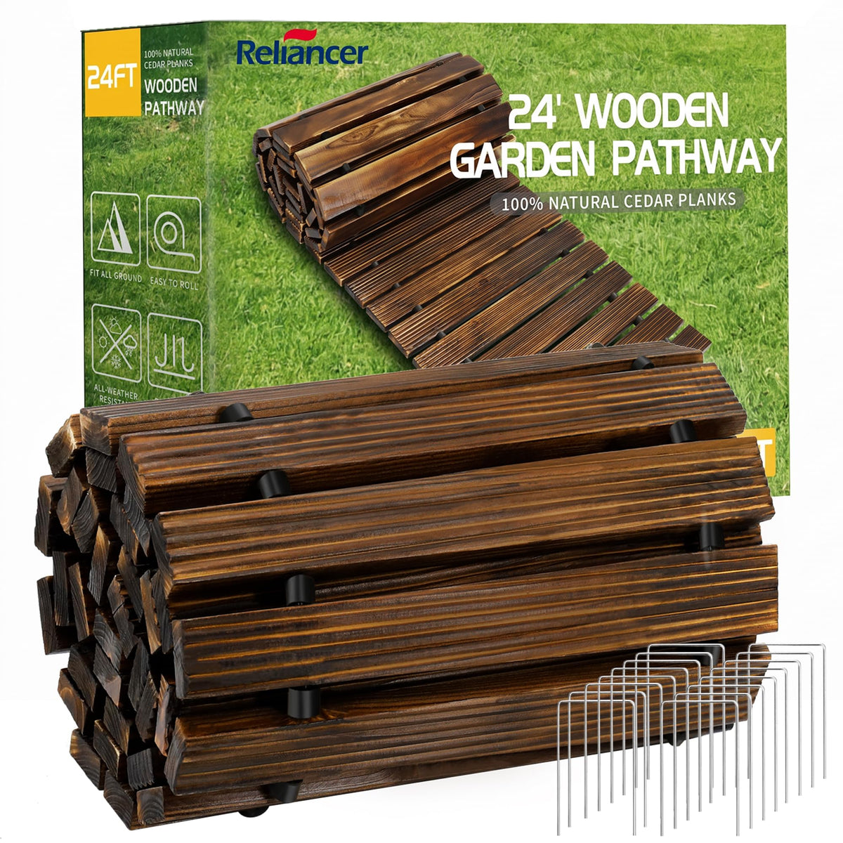 24' Wooden Garden Pathway,Outdoor Roll Out Walkway,Patio Footpath